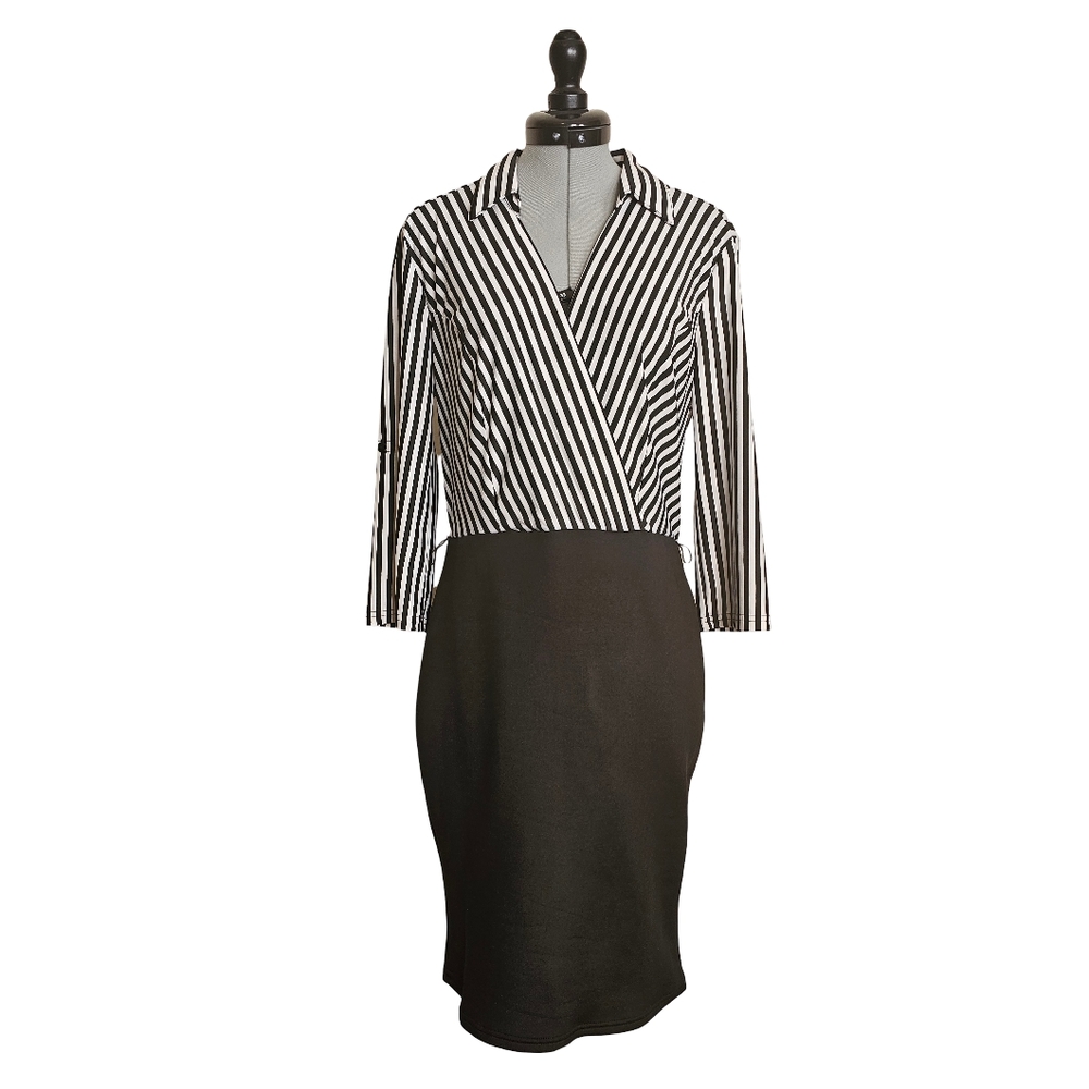 Stripped Collared Midi Dress
